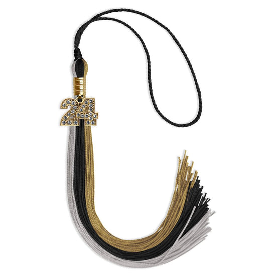 Black/Grey/Antique Gold Graduation Tassel with Gold Bling Charm by Wholesale Grad Supply