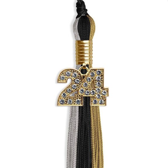 Black/Grey/Antique Gold Graduation Tassel with Gold Bling Charm by Wholesale Grad Supply