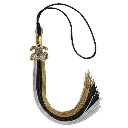 Black/Grey/Antique Gold Graduation Tassel with Gold Bling Charm by Wholesale Grad Supply