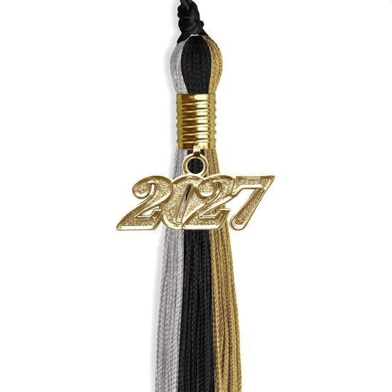 Black/Grey/Antique Gold Graduation Tassel with Gold Bling Charm by Wholesale Grad Supply