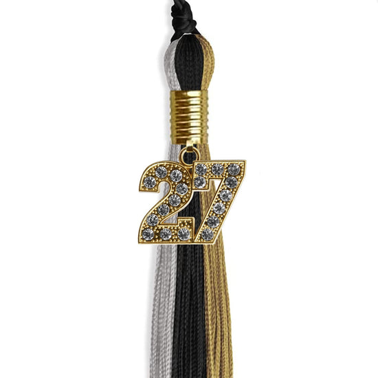 Black/Grey/Antique Gold Graduation Tassel with Gold Bling Charm by Wholesale Grad Supply