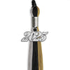 Black/Grey/Antique Gold Graduation Tassel with Silver Bling Charm by Wholesale Grad Supply