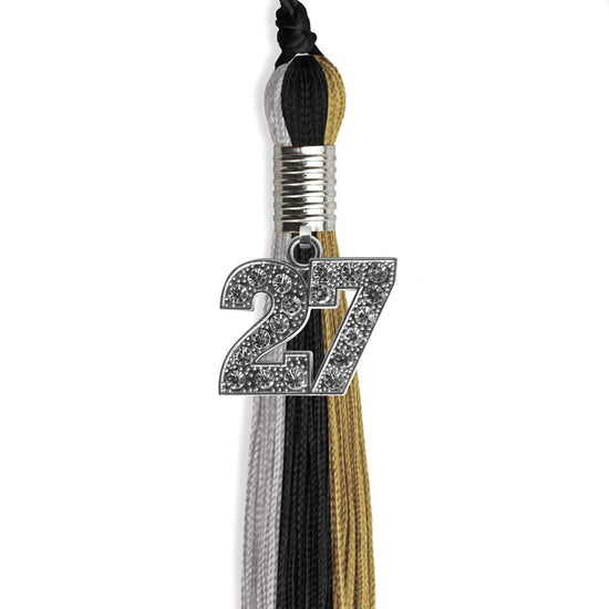 Black/Grey/Antique Gold Graduation Tassel with Silver Bling Charm by Wholesale Grad Supply