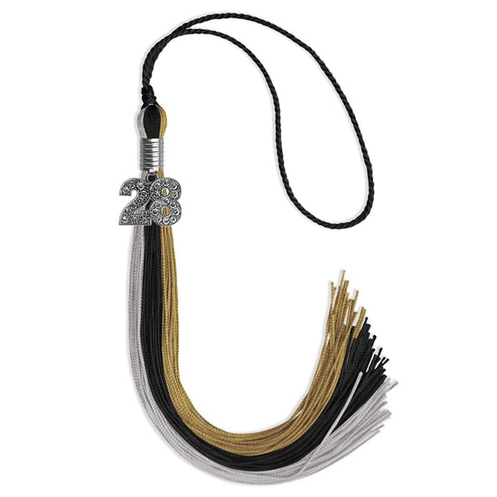 Black/Grey/Antique Gold Graduation Tassel with Silver Bling Charm by Wholesale Grad Supply