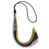 Black/Grey/Antique Gold Graduation Tassel with Silver Stacked Date Drop by Wholesale Grad Supply