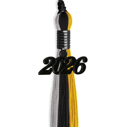 Black/Grey/Gold Graduation Tassel with Black Bling Charm by Wholesale Grad Supply
