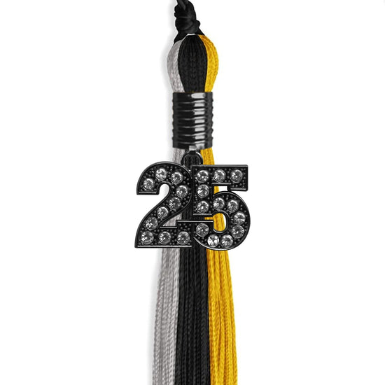 Black/Grey/Gold Graduation Tassel with Black Bling Charm by Wholesale Grad Supply