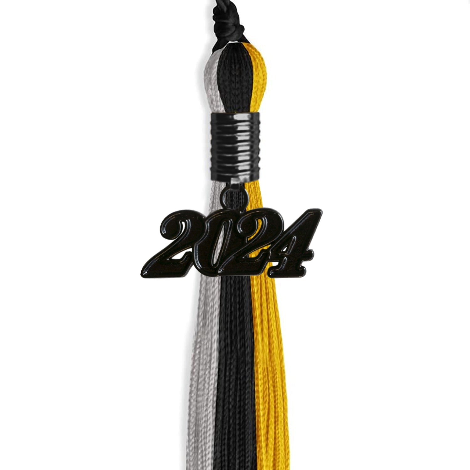 Black/Grey/Gold Graduation Tassel with Black Bling Charm by Wholesale Grad Supply