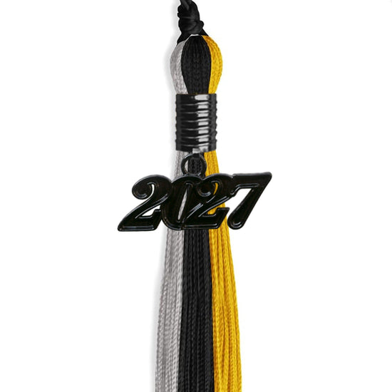 Black/Grey/Gold Graduation Tassel with Black Bling Charm by Wholesale Grad Supply