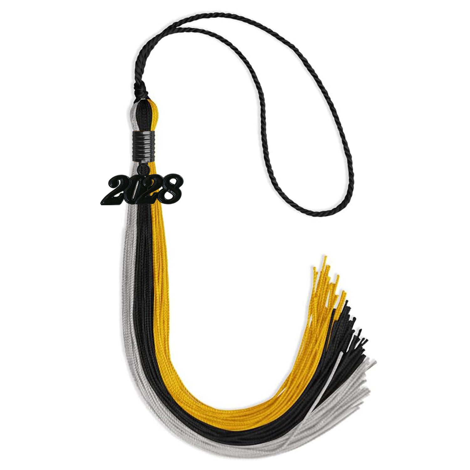Black/Grey/Gold Graduation Tassel with Black Bling Charm by Wholesale Grad Supply
