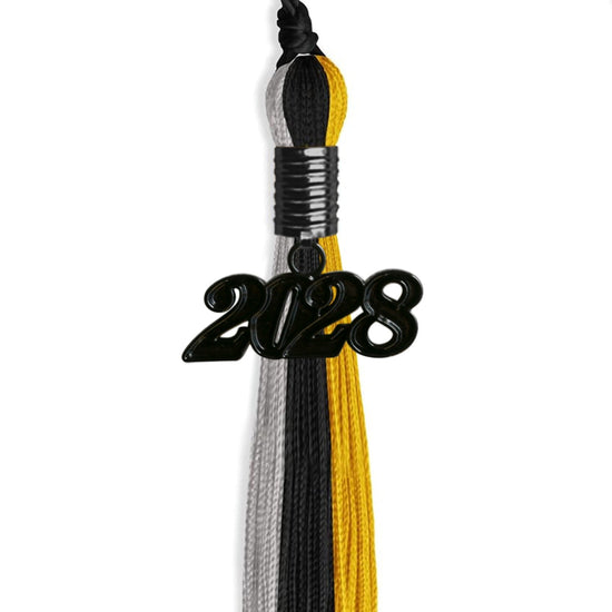 Black/Grey/Gold Graduation Tassel with Black Bling Charm by Wholesale Grad Supply