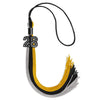 Black/Grey/Gold Graduation Tassel with Black Bling Charm by Wholesale Grad Supply