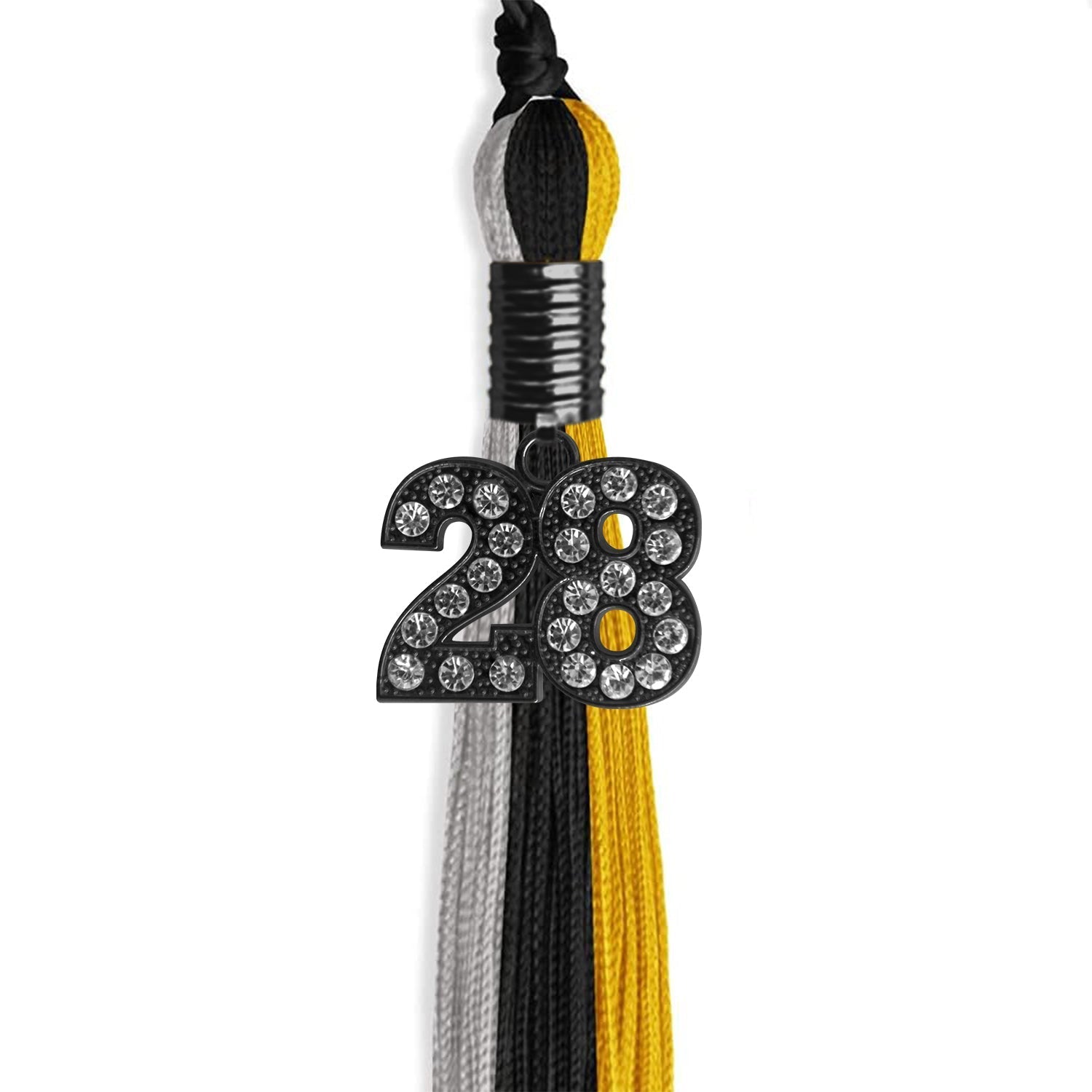 Black/Grey/Gold Graduation Tassel with Black Bling Charm by Wholesale Grad Supply