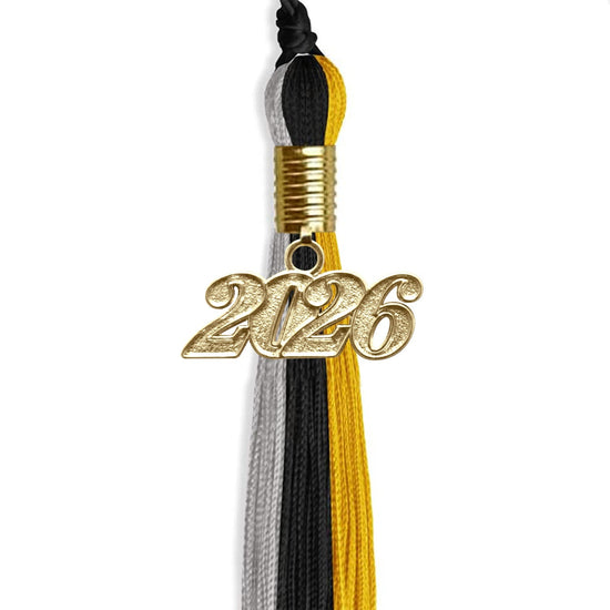 Black/Grey/Gold Graduation Tassel with Gold Bling Charm by Wholesale Grad Supply