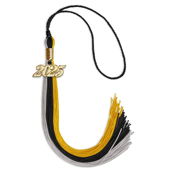 Black/Grey/Gold Graduation Tassel with Gold Bling Charm by Wholesale Grad Supply
