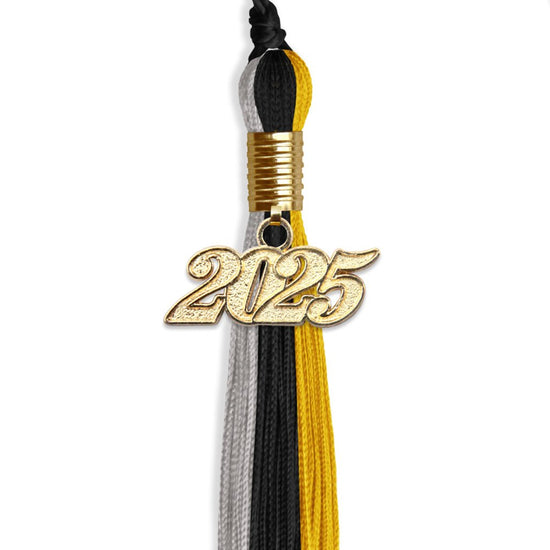 Black/Grey/Gold Graduation Tassel with Gold Bling Charm by Wholesale Grad Supply