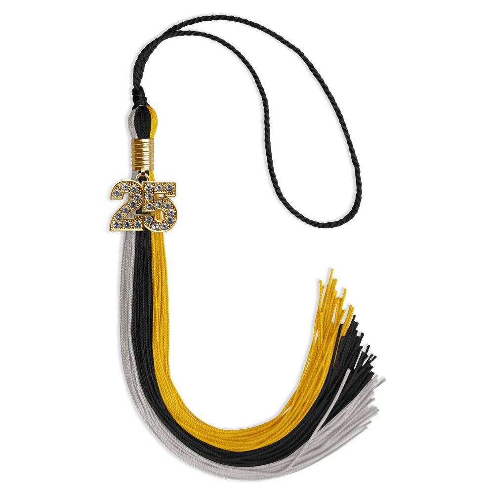 Black/Grey/Gold Graduation Tassel with Gold Bling Charm by Wholesale Grad Supply