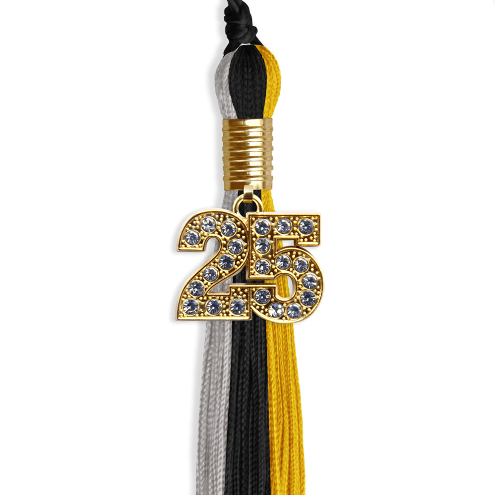 Black/Grey/Gold Graduation Tassel with Gold Bling Charm by Wholesale Grad Supply
