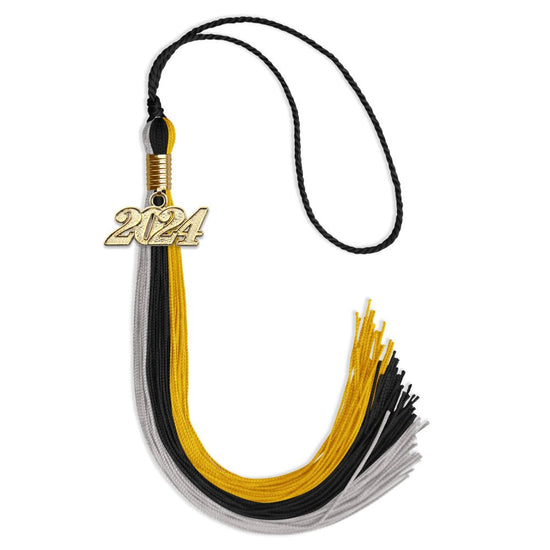 Black/Grey/Gold Graduation Tassel with Gold Bling Charm by Wholesale Grad Supply