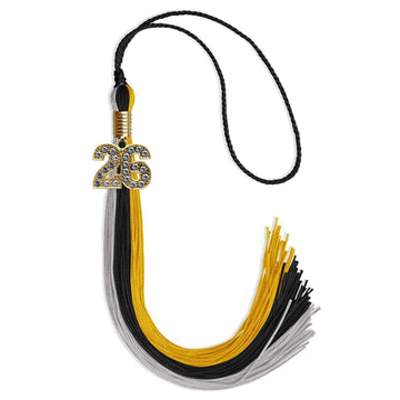 Black/Grey/Gold Graduation Tassel with Gold Bling Charm by Wholesale Grad Supply