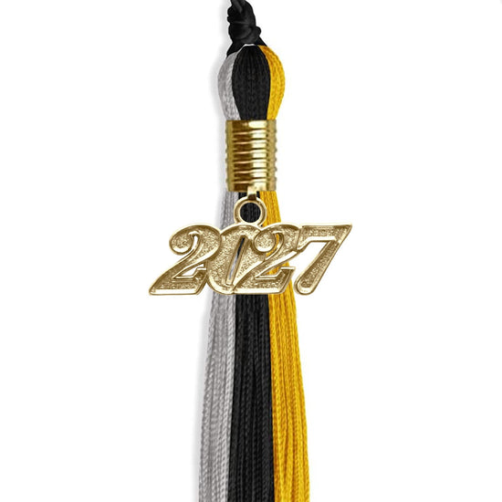 Black/Grey/Gold Graduation Tassel with Gold Bling Charm by Wholesale Grad Supply
