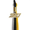 Black/Grey/Gold Graduation Tassel with Gold Bling Charm by Wholesale Grad Supply