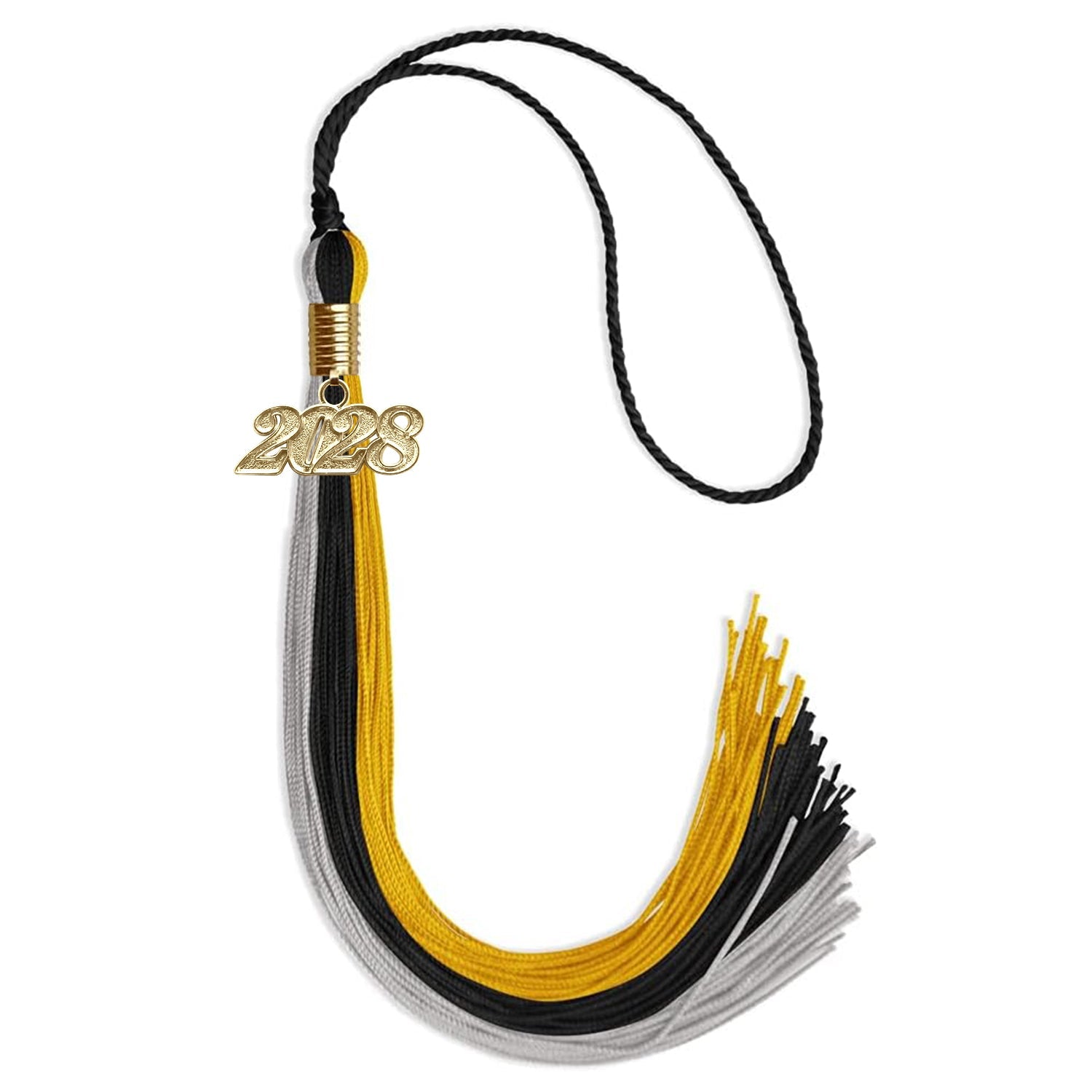 Black/Grey/Gold Graduation Tassel with Gold Bling Charm by Wholesale Grad Supply