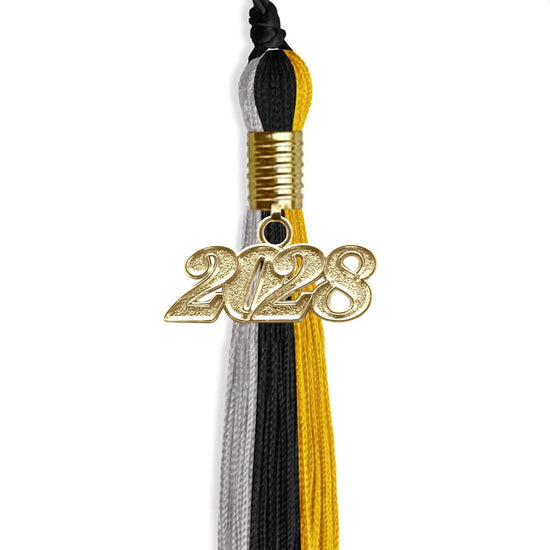 Black/Grey/Gold Graduation Tassel with Gold Bling Charm by Wholesale Grad Supply