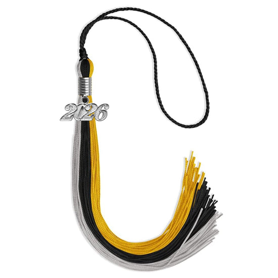Black/Grey/Gold Graduation Tassel with Silver Bling Charm by Wholesale Grad Supply