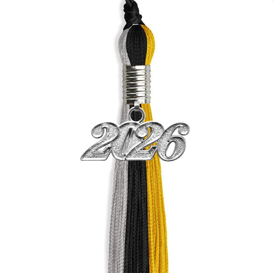 Black/Grey/Gold Graduation Tassel with Silver Bling Charm by Wholesale Grad Supply