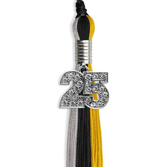 Black/Grey/Gold Graduation Tassel with Silver Bling Charm by Wholesale Grad Supply