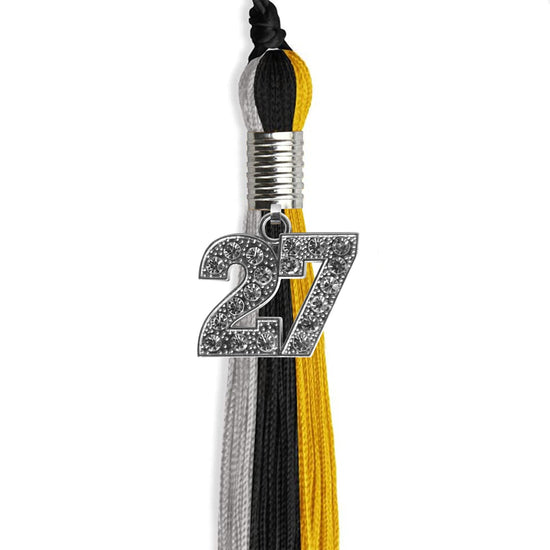 Black/Grey/Gold Graduation Tassel with Silver Bling Charm by Wholesale Grad Supply