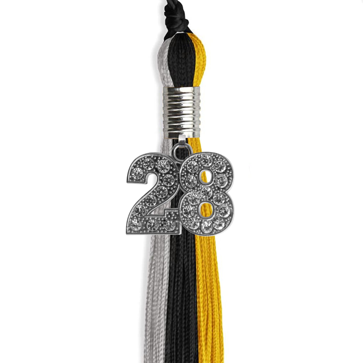 Black/Grey/Gold Graduation Tassel with Silver Bling Charm by Wholesale Grad Supply