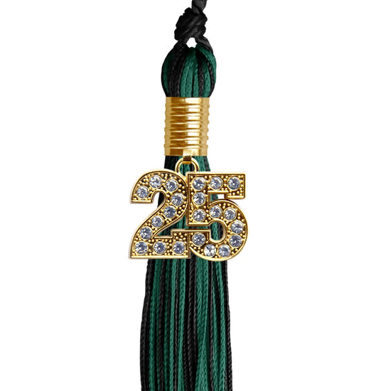 Black/Hunter Green Mixed Color Graduation Tassel with Gold Bling Charm by Wholesale Grad Supply