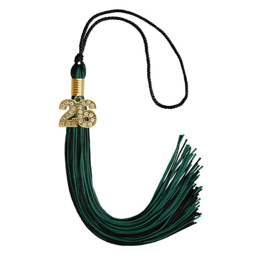 Black/Hunter Green Mixed Color Graduation Tassel with Gold Bling Charm by Wholesale Grad Supply