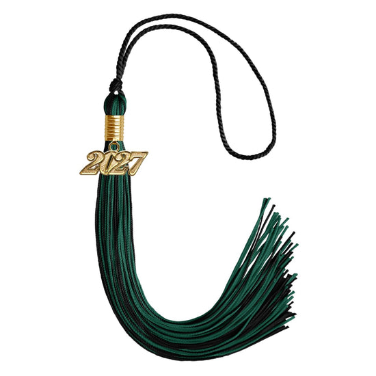 Black/Hunter Green Mixed Color Graduation Tassel with Gold Bling Charm by Wholesale Grad Supply