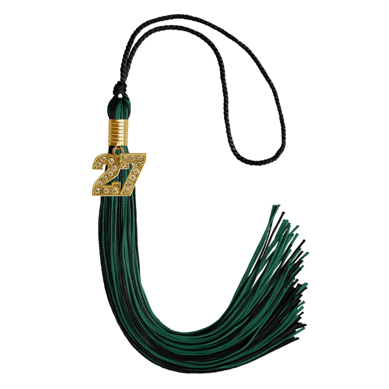 Black/Hunter Green Mixed Color Graduation Tassel with Gold Bling Charm by Wholesale Grad Supply