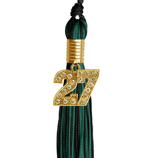 Black/Hunter Green Mixed Color Graduation Tassel with Gold Bling Charm by Wholesale Grad Supply
