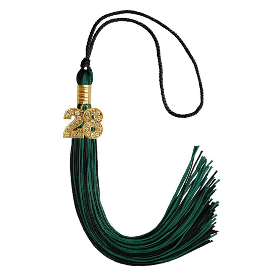 Black/Hunter Green Mixed Color Graduation Tassel with Gold Bling Charm by Wholesale Grad Supply