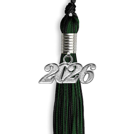 Black/Hunter Green Mixed Color Graduation Tassel with Silver Bling Charm by Wholesale Grad Supply