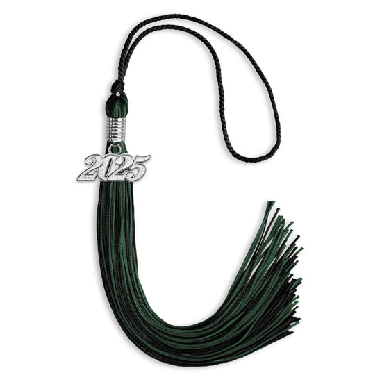 Black/Hunter Green Mixed Color Graduation Tassel with Silver Bling Charm by Wholesale Grad Supply