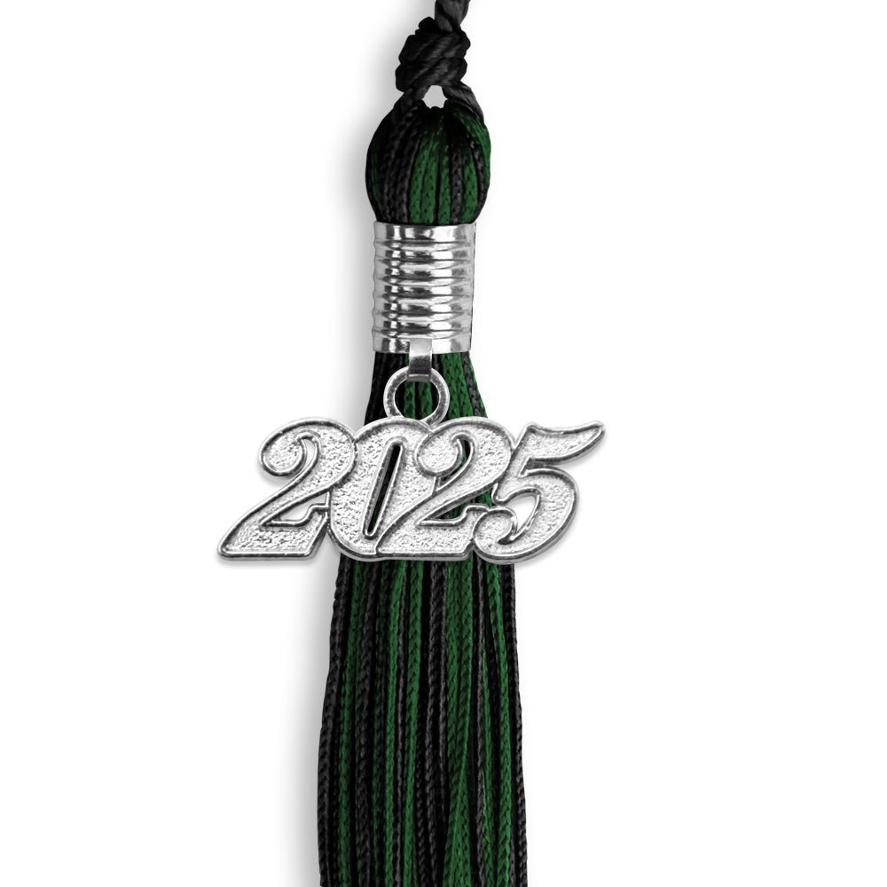 Black/Hunter Green Mixed Color Graduation Tassel with Silver Bling Charm by Wholesale Grad Supply