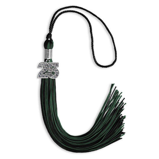 Black/Hunter Green Mixed Color Graduation Tassel with Silver Bling Charm by Wholesale Grad Supply