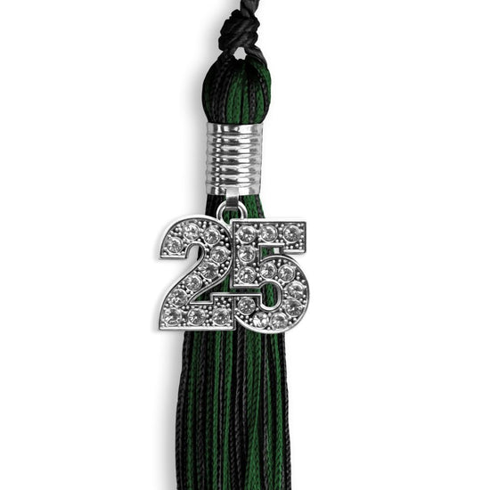 Black/Hunter Green Mixed Color Graduation Tassel with Silver Bling Charm by Wholesale Grad Supply