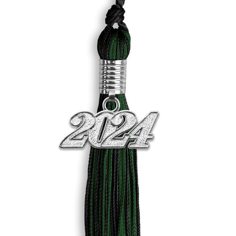 Black/Hunter Green Mixed Color Graduation Tassel with Silver Bling Charm by Wholesale Grad Supply