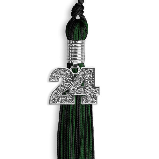 Black/Hunter Green Mixed Color Graduation Tassel with Silver Bling Charm by Wholesale Grad Supply