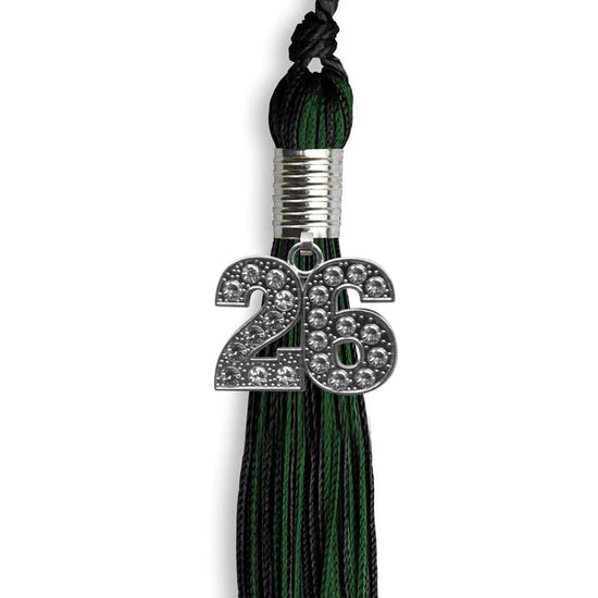 Black/Hunter Green Mixed Color Graduation Tassel with Silver Bling Charm by Wholesale Grad Supply