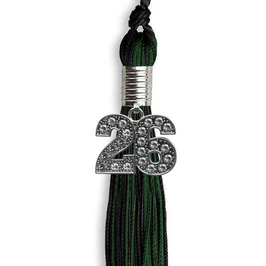 Black/Hunter Green Mixed Color Graduation Tassel with Silver Bling Charm by Wholesale Grad Supply