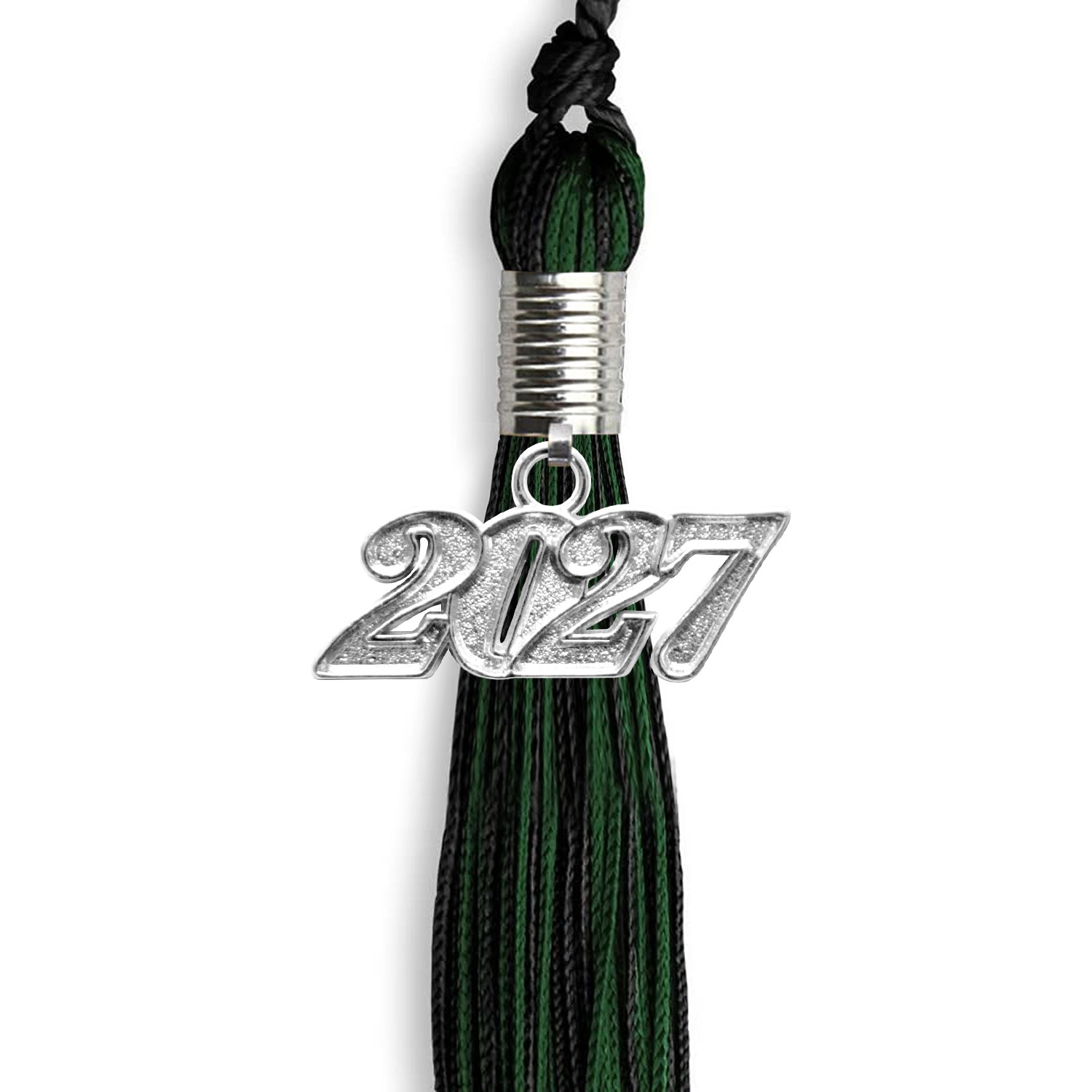 Black/Hunter Green Mixed Color Graduation Tassel with Silver Bling Charm by Wholesale Grad Supply