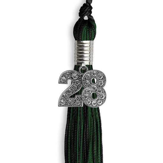 Black/Hunter Green Mixed Color Graduation Tassel with Silver Bling Charm by Wholesale Grad Supply